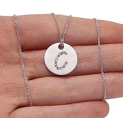 925 Sterling Silver  .10ctw Genuine Diamonds C Initial Pendant & Chain  PT2454