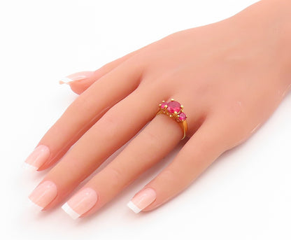 925 Sterling Silver Vintage Ring Gold Plated Three Stone Ruby Band Sz 6 RG35818