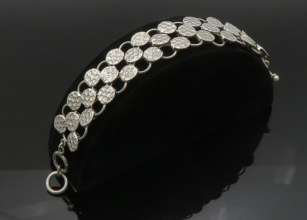 925 Sterling Silver  Vintage Shiny Round Patterned Chain Bracelet  BT9073