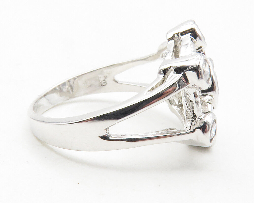 925 Sterling Silver  Sparkling Cubic Zirconia Floral Band Ring Sz 6  RG11902