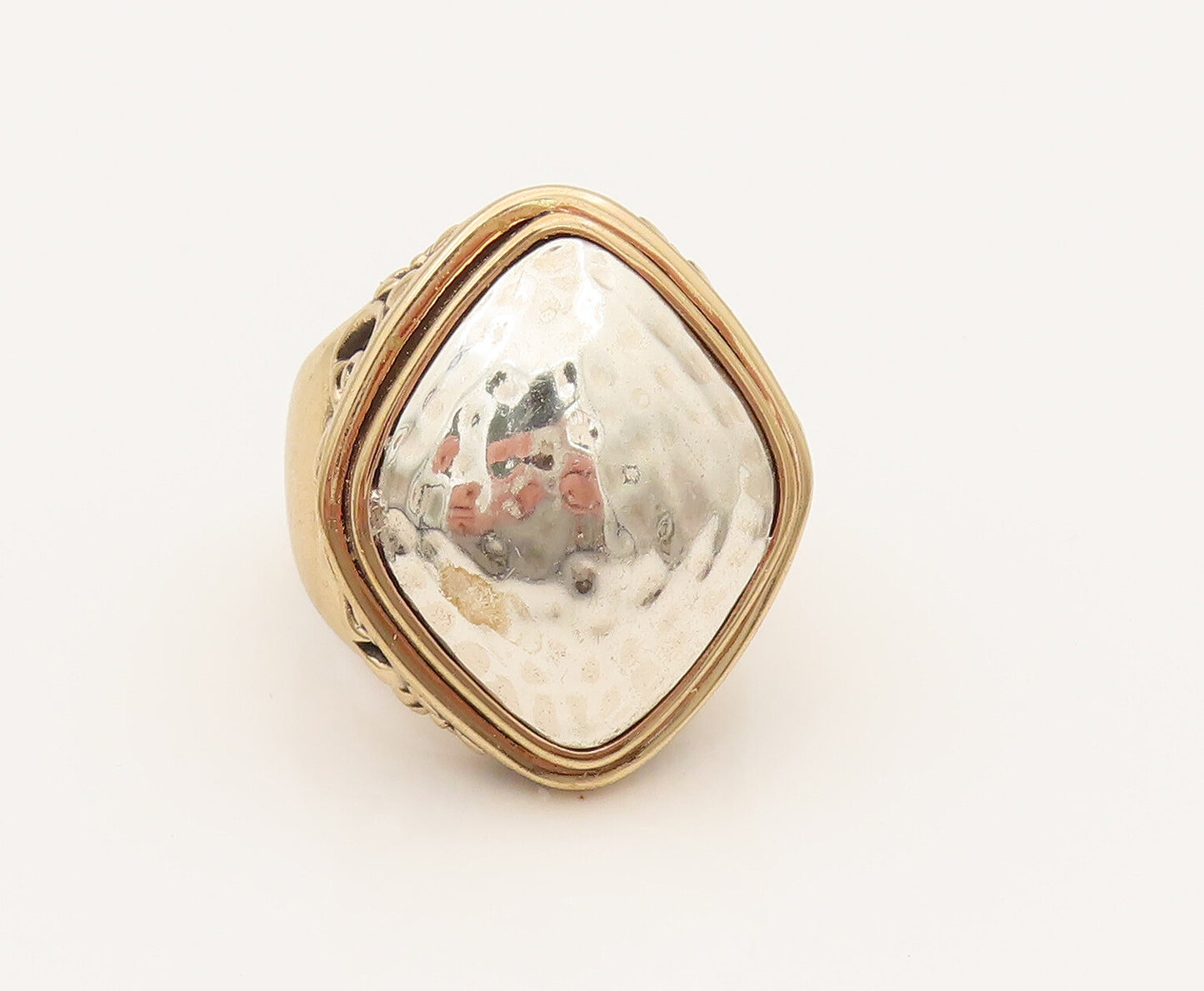 BARSE 925 Silver  Vintage Two Tone Hammered Dome Floral Ring Sz 11  RG26352