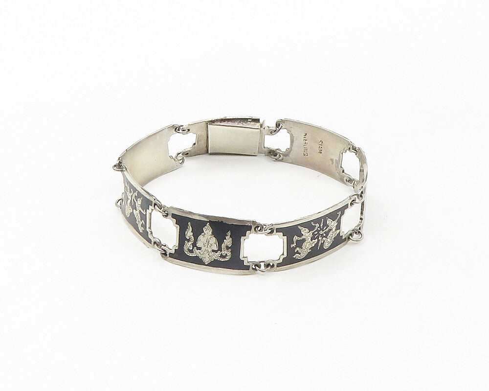 SIAM 925 Sterling Silver  Vintage Enamel Dancer Detail Chain Bracelet  BT6883