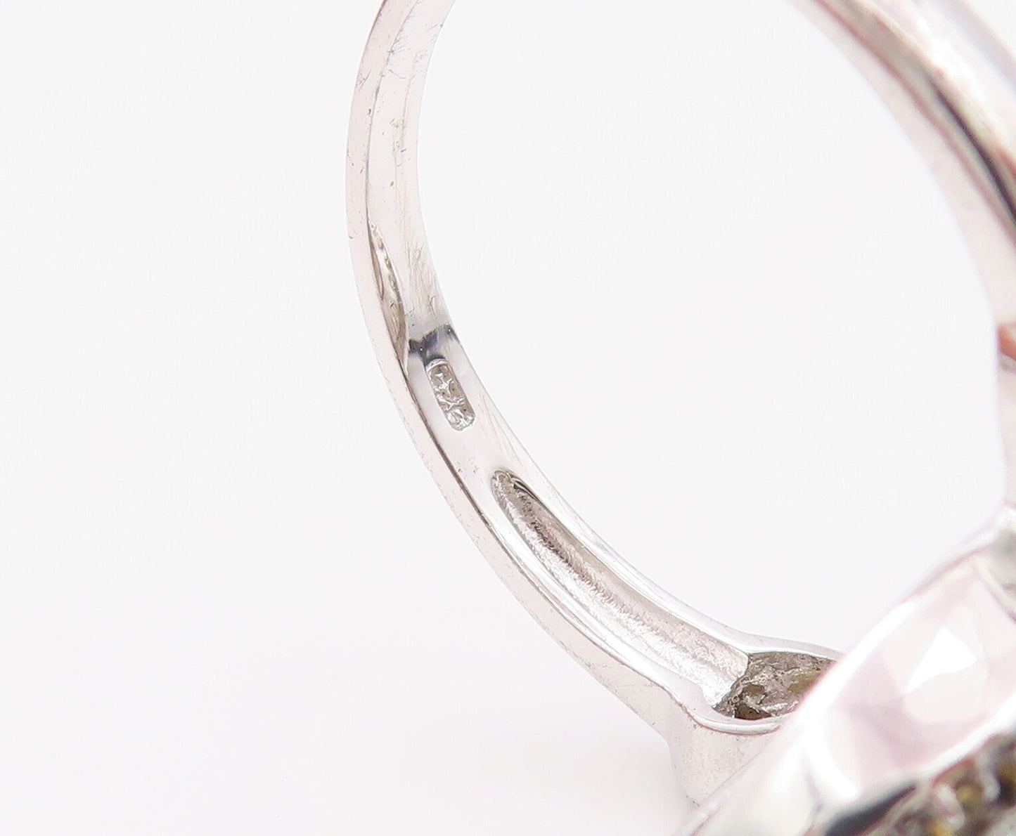 925 Sterling Silver Vintage Ring Oval Smoky Quartz Halo Citrine Sz 10.5  RG30762