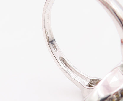 925 Sterling Silver Vintage Ring Oval Smoky Quartz Halo Citrine Sz 10.5  RG30762