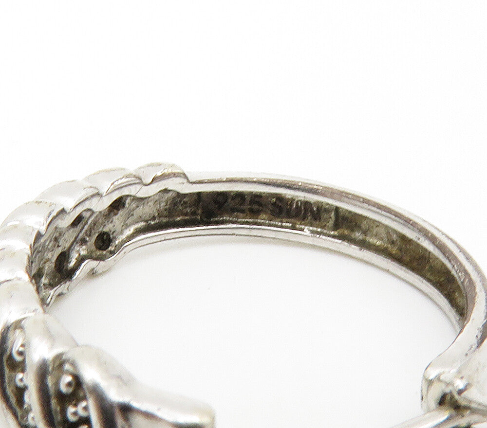 925 Sterling Silver  Genuine Diamonds Shiny Swirl Hoop Earrings  EG8677