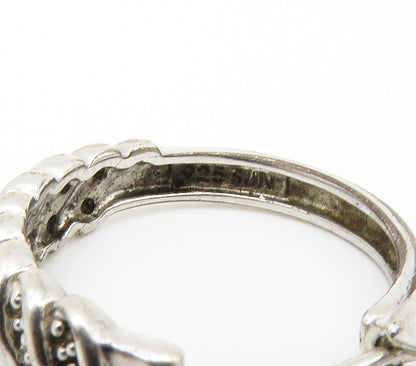 925 Sterling Silver  Genuine Diamonds Shiny Swirl Hoop Earrings  EG8677