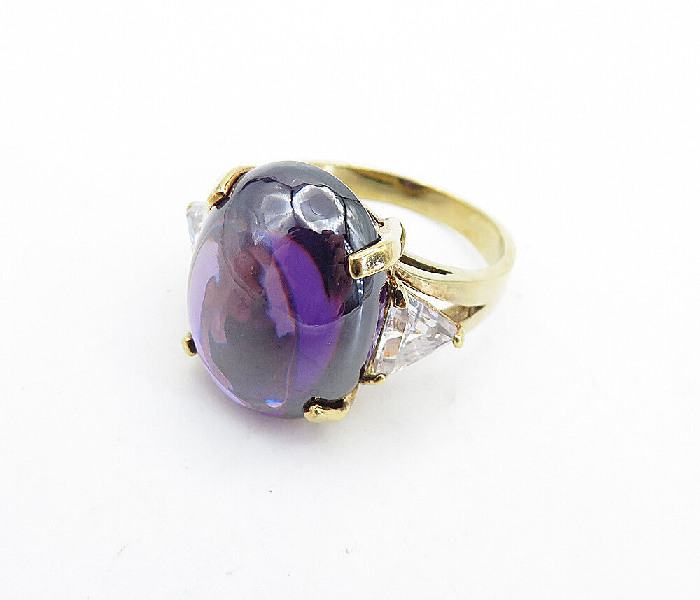 925 Sterling Silver  Amethyst & Topaz Gold Plated Cocktail Ring Sz 6  RG7295