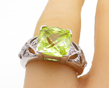 925 Sterling Silver Green Cubic Zirconia Floral Cocktail Ring Sz 7 RG6059