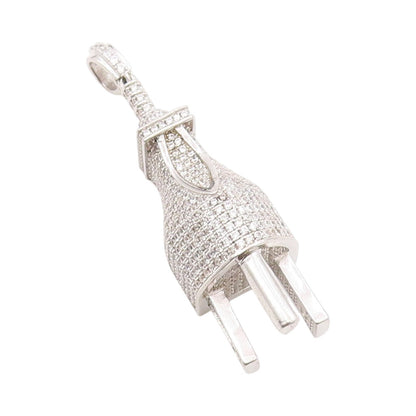 925 Sterling Silver Vintage Pendant Clustered CZ Electric Power Plug  PT24844
