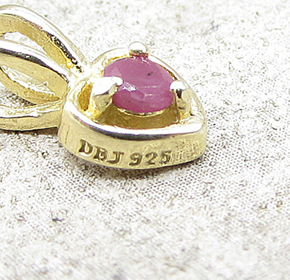 Gold Over 925 Sterling Silver Ruby Love Heart Slider Pendant PT1182