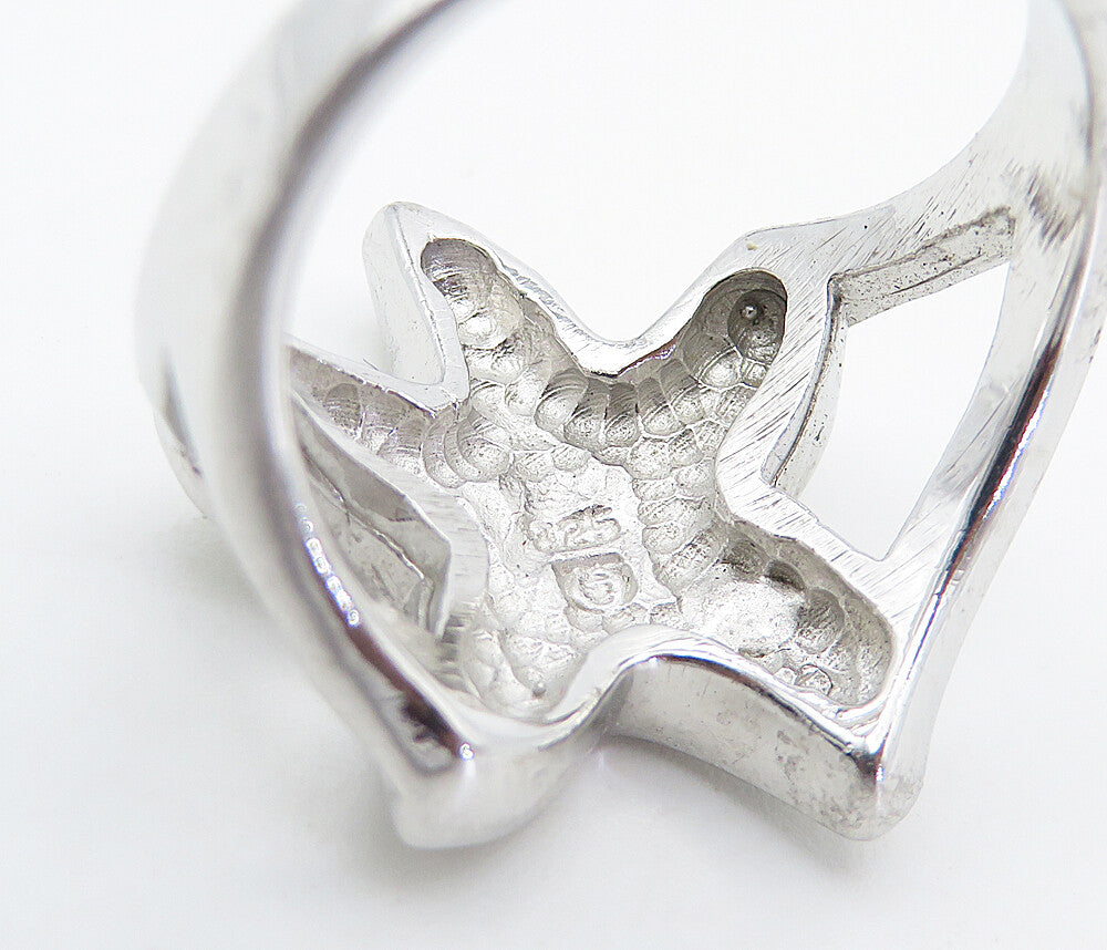 925 Sterling Silver  Inlaid Fire Opal Starfish Statement Ring Sz 8  RG8319
