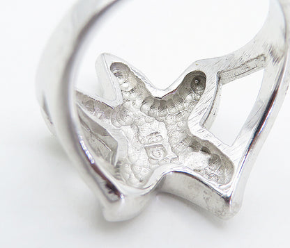 925 Sterling Silver  Inlaid Fire Opal Starfish Statement Ring Sz 8  RG8319
