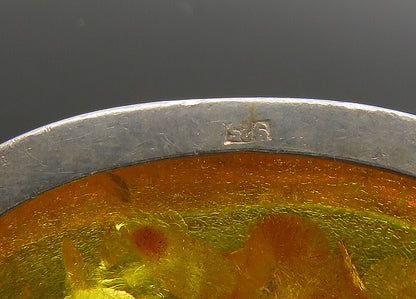 925 Sterling Silver  Vintage Cabochon Cut Amber Oval Drop Pendant  PT16614