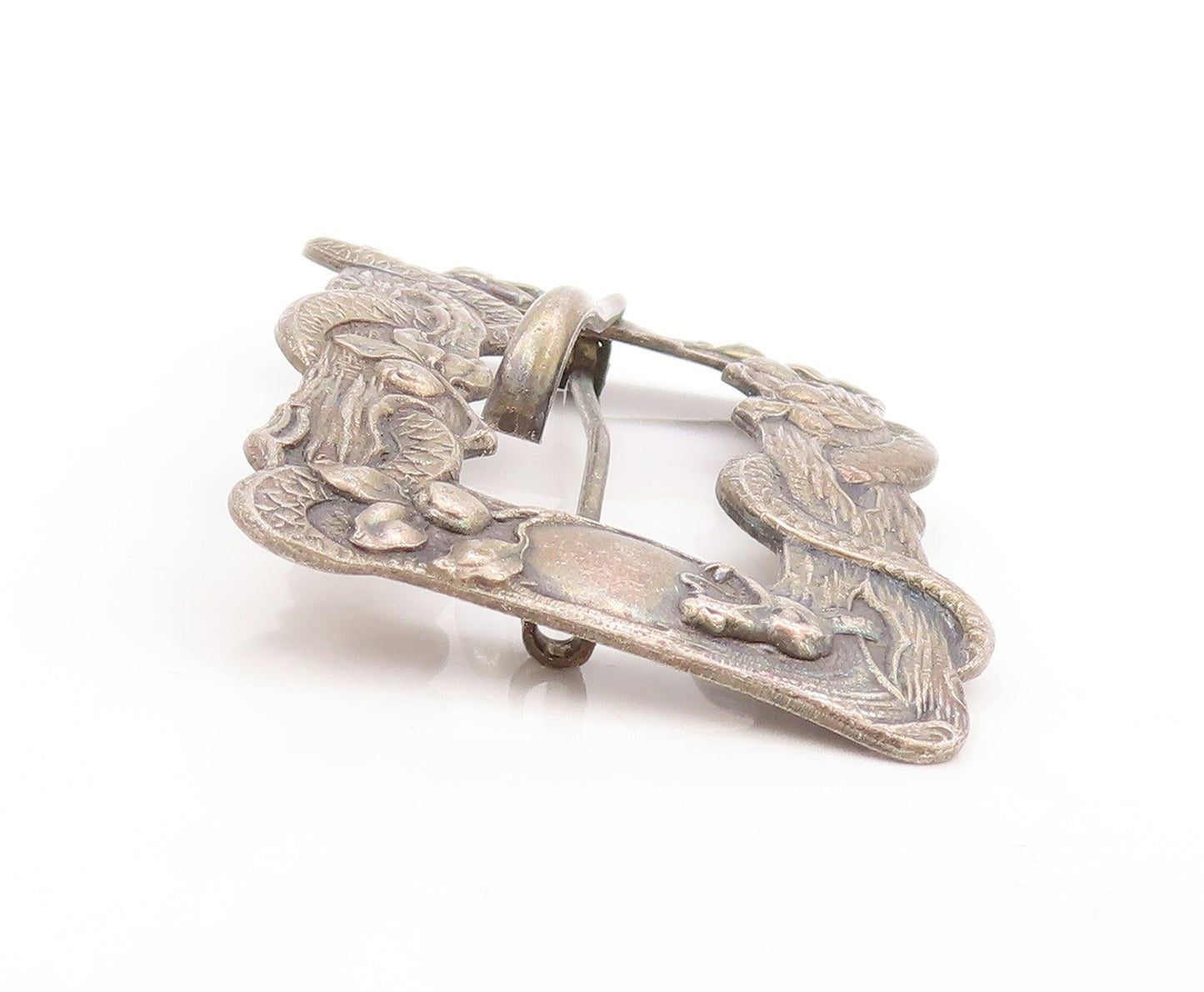 925 Sterling Silver Vintage Cloth Pin Dark Tone Floral Frame Carved  TR3845