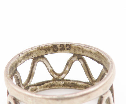 925 Sterling Silver Vintage Ring Openwork Wave Cuff Ripple Band  Sz 7.5  RG33653