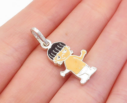 925 Sterling Silver  Petite Enamel Coated Little Boy Drop Pendant  PT3706