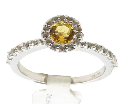 925 Sterling Silver  Citrine & White Topaz Shiny Band Ring Sz 6.5  RG12856
