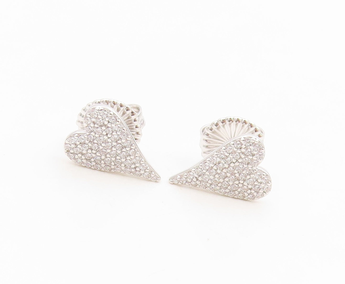 925 Sterling Silver Vintage Earrings Elegant Cluster CZ love Heart Stud  EG14340