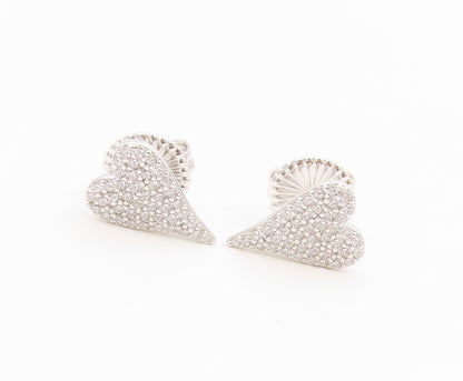 925 Sterling Silver Vintage Earrings Elegant Cluster CZ love Heart Stud  EG14340