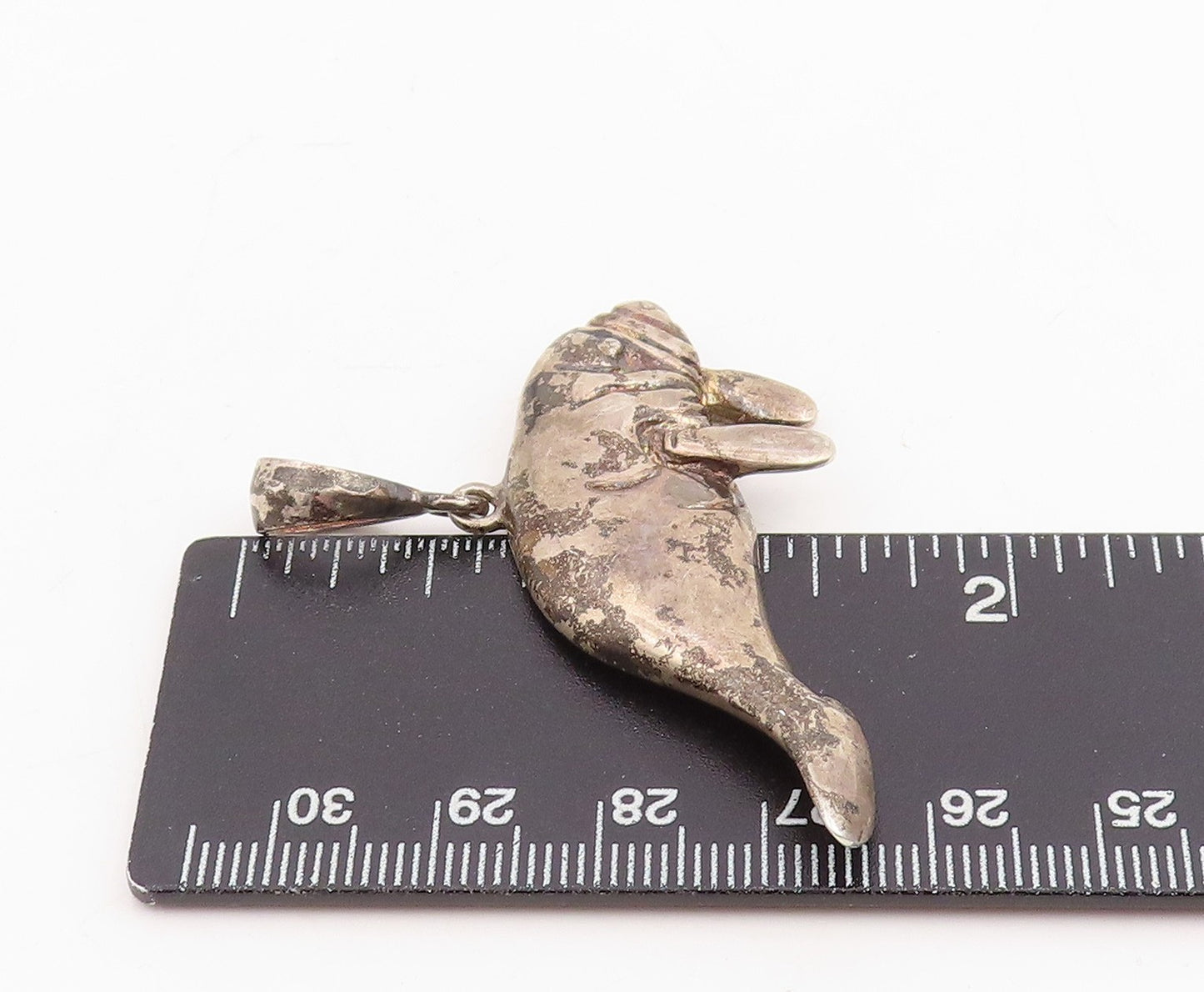 925 Sterling Silver Vintage Pendant Carved Sea Cow Ocean Manatee Charm  PT25887