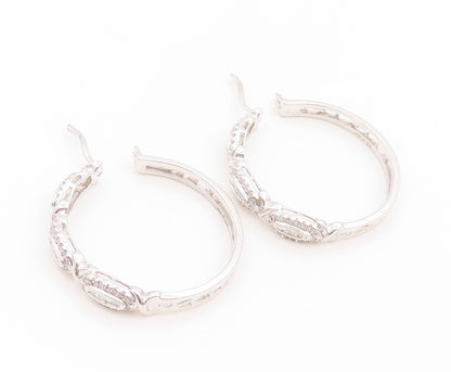 925 Sterling Silver Vintage Earrings Real 1/2ct Diamonds Elegant Hoops  EG14019