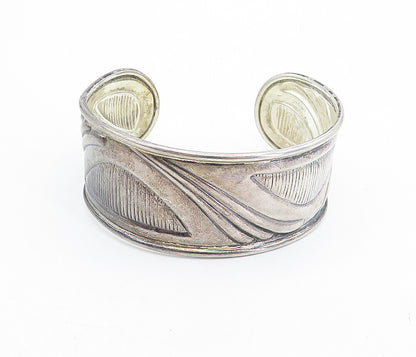 925 Sterling Silver  Vintage Oxidized Etched Raised Edge Cuff Bracelet  BT3284