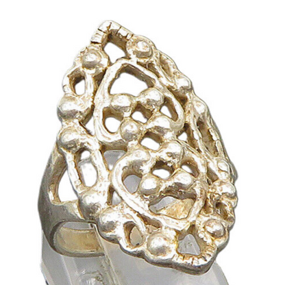 925 Sterling Silver  Vintage Open Beaded Detail Navette Ring Sz 7.5  RG25134