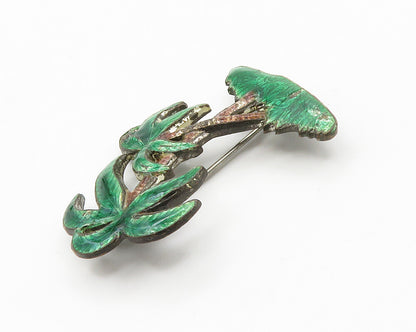 925 Sterling Silver  Vintage Enamel Coated Palm Trees Brooch Pin  BP5643