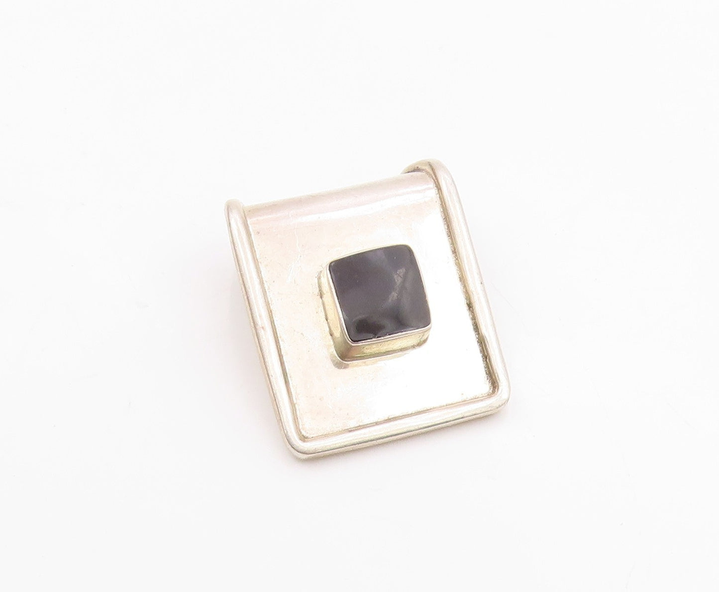 MEXICO 925 Sterling Silver  Vintage Black Onyx Square Slide Pendant  PT10030