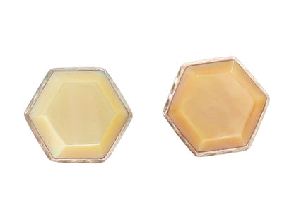 925 Sterling Silver Vintage Earrings SILVER CLOUD Opal Hexagonal Studs   EG13944