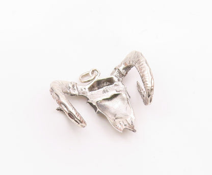 925 Sterling Silver  Vintage Shiny Ram's Skull Animal Motif Pendant  PT18517