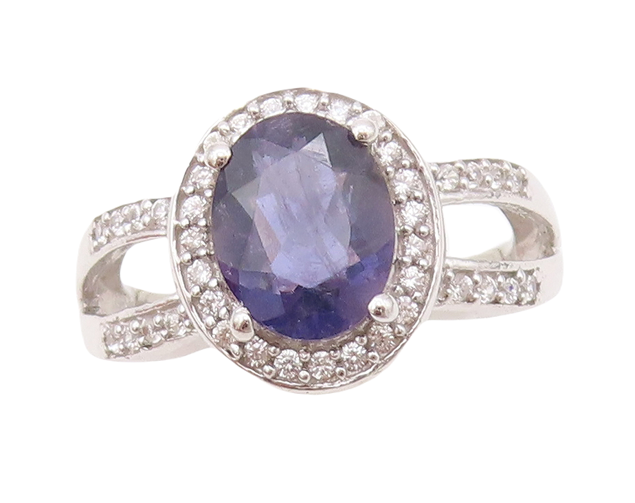 925 Sterling Silver Vintage Ring Designer Round  Sapphire Halo CZ  Sz 7  RG30414