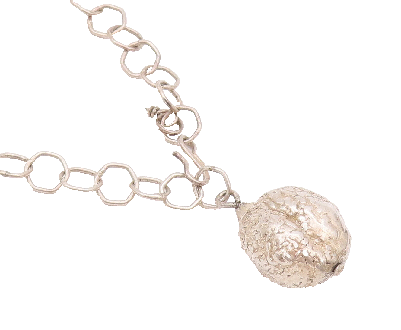 925 Sterling Silver Vintage Necklace Rough Dented Ring Liked Large Bead  NE4244