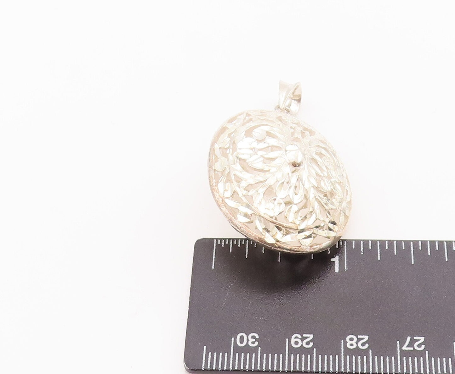 925 Sterling Silver Vintage Pendant Swirly Rough Carved Oval Puffed  PT22974