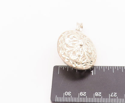 925 Sterling Silver Vintage Pendant Swirly Rough Carved Oval Puffed  PT22974