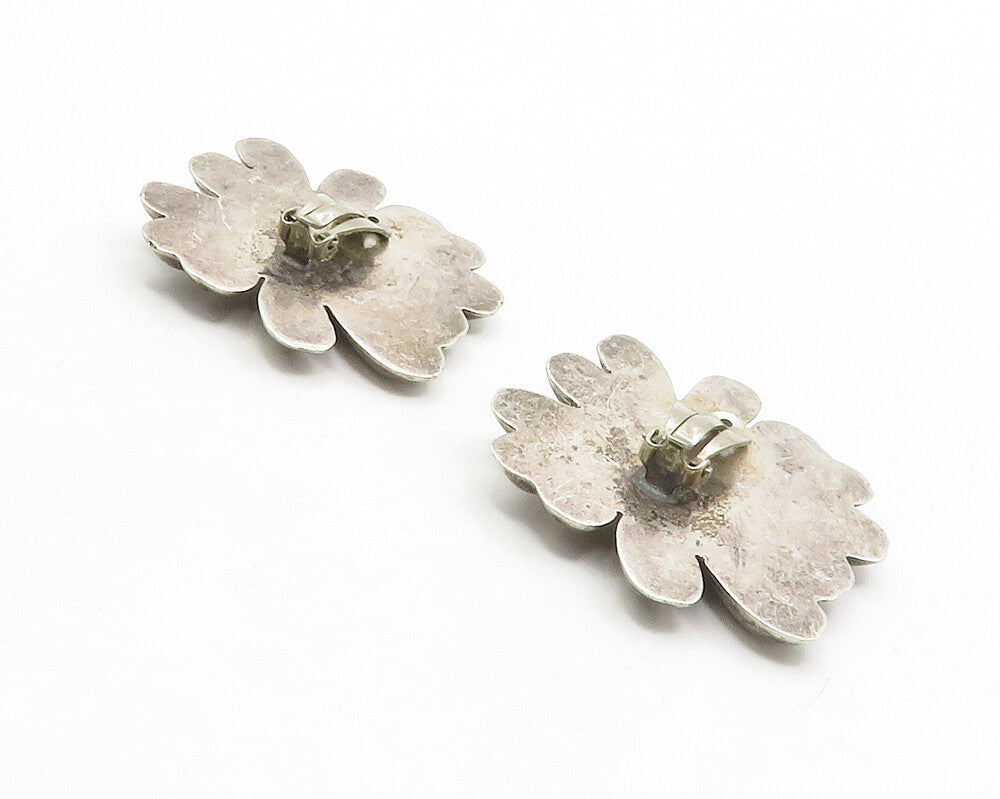 MEXICO 925 Sterling Silver  Vintage Flower Motif Non Pierce Earrings  EG6907