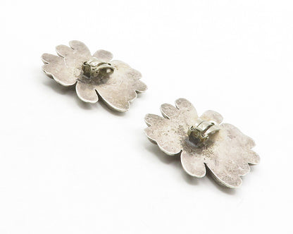 MEXICO 925 Sterling Silver  Vintage Flower Motif Non Pierce Earrings  EG6907