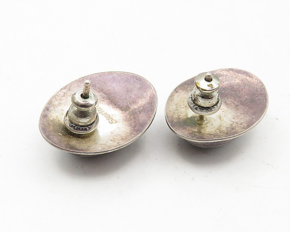 NAVAJO 925 Silver  Vintage Cabochon Cut Black Onyx Oval Stud Earrings  EG5896