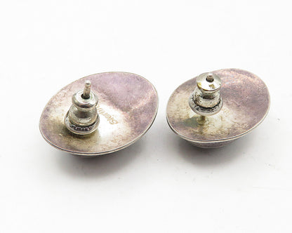 NAVAJO 925 Silver  Vintage Cabochon Cut Black Onyx Oval Stud Earrings  EG5896