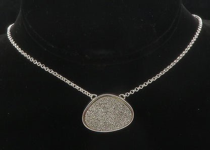 925 Sterling Silver  Druzy Stone Shiny Polished Thin Chain Necklace  NE2040