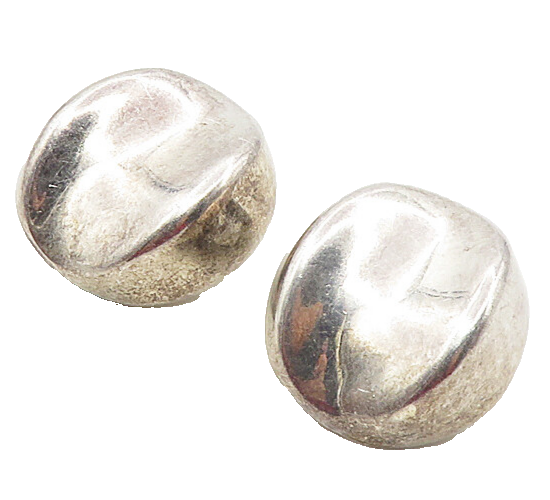 MEXICO 925 Sterling Silver  Vintage Shiny Concave Non Pierce Earrings  EG4784