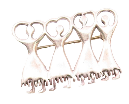 925 Sterling Silver  Vintage Shiny Women In Dresses Brooch Pin  BP9095