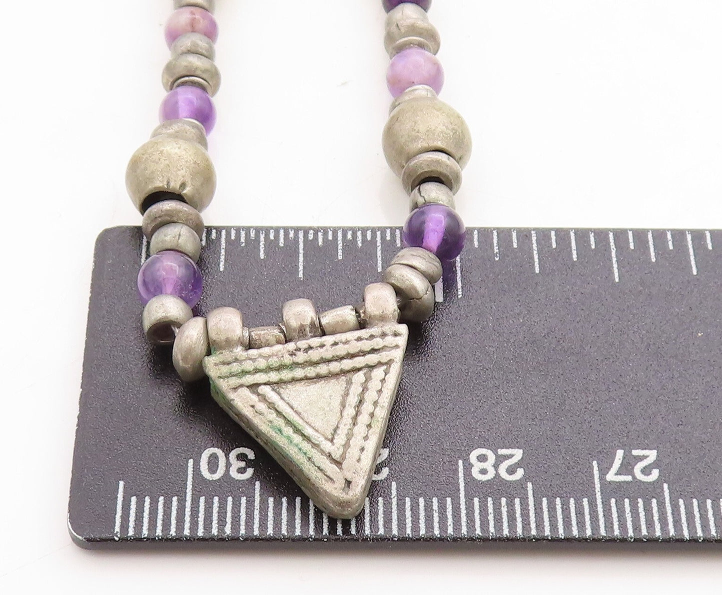 925 Sterling Silver  Vintage Petite Amethyst Beaded Chain Necklace  NE2233