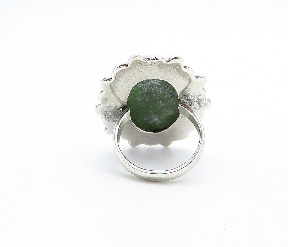 925 Sterling Silver  Vintage Green Jasper Bordered Cocktail Ring Sz 7  RG6147