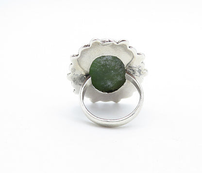 925 Sterling Silver  Vintage Green Jasper Bordered Cocktail Ring Sz 7  RG6147