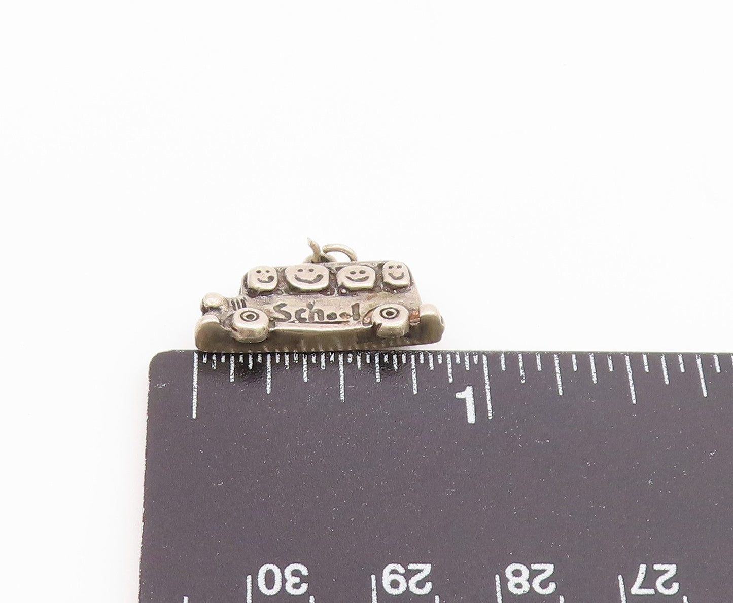 925 Sterling Silver  Vintage Happy Students On School Bus Pendant  PT19739
