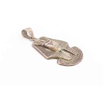925 Sterling Silver Vintage Pendant Antique Etched King Tut Mummy   PT24173