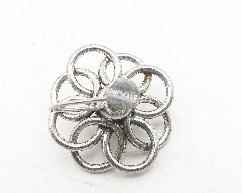 925 Sterling Silver  Vintage Shiny Open Flower Non Pierce Earrings  EG5969