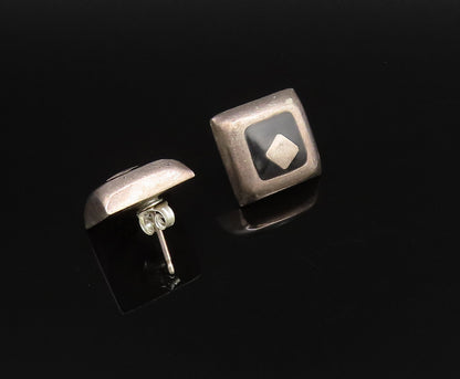 MEXICO 925 Silver  Vintage Inlaid Black Onyx Square Stud Earrings  EG12140