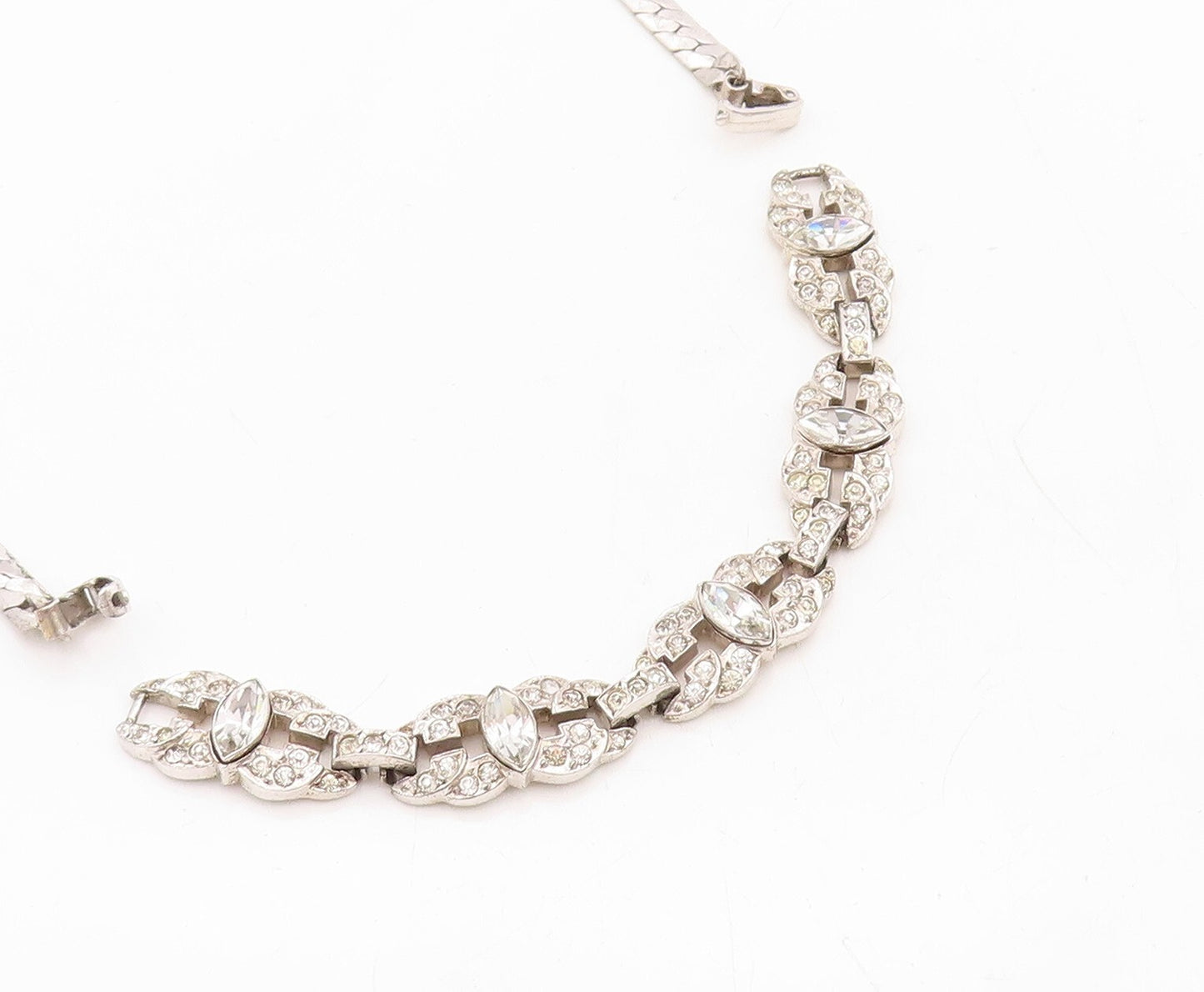 925 Sterling Silver Vintage Necklace Designer Antique Topaz Inlay  NE4377